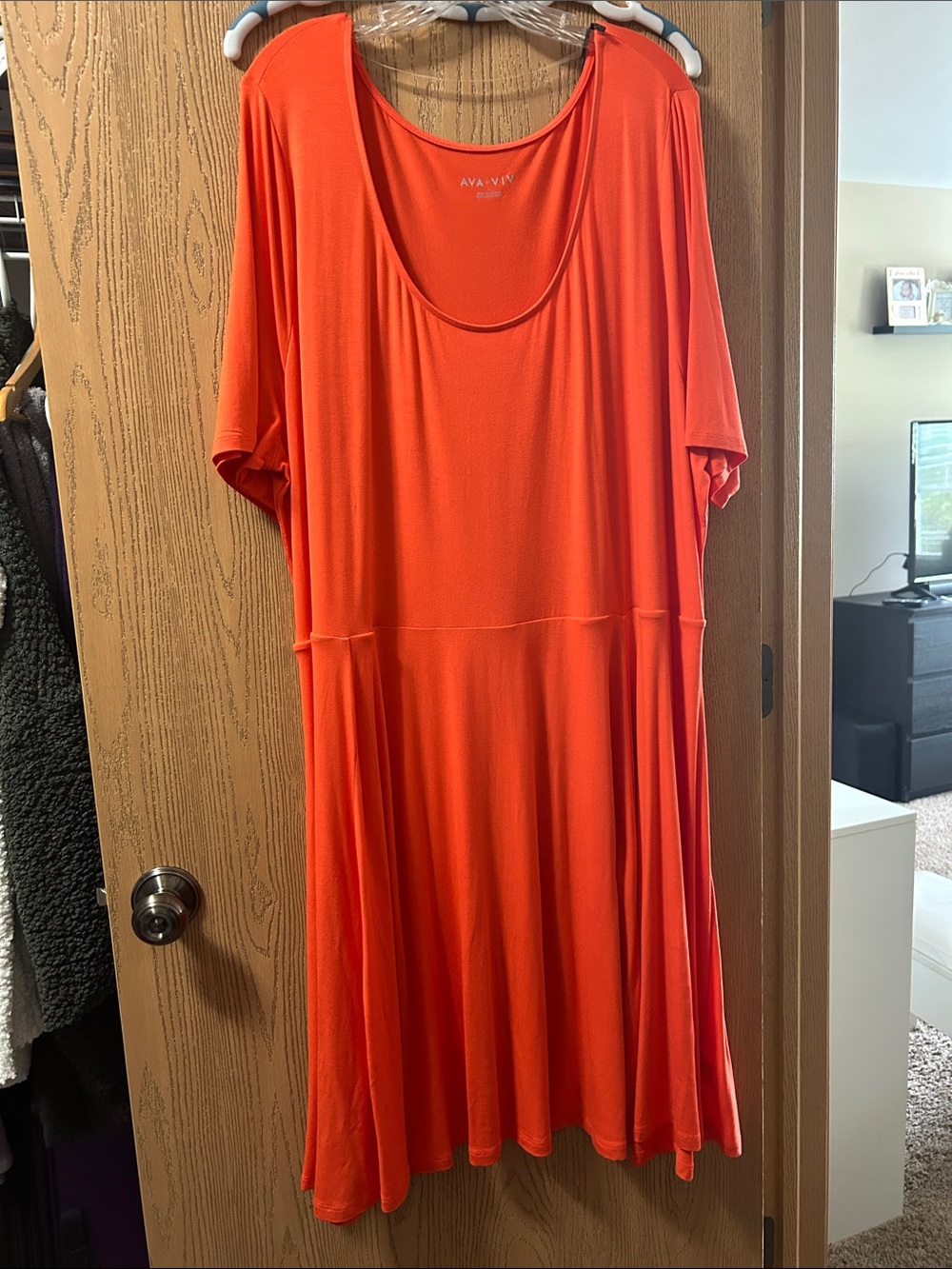 Ava & Viv Bright Orange Short-Sleeve Scoop Tunic